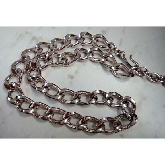 Heavyweight Large Link Silver Tone Necklace Adjustable Classic Style 16" + 1.5" - Picture 2 of 4